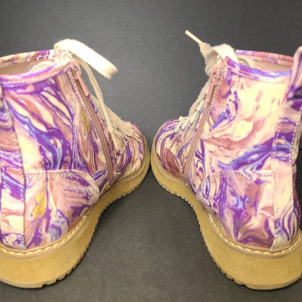 Steve Madden Joliviaa Combat Boots Youth 4 Purple Marble Lace Up Side Zip
